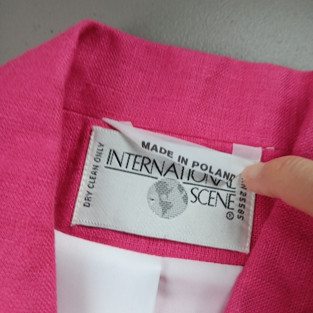 80s Vintage International Scene Hot‎ Pink Linen Blazer Sz 6 Double-Breasted Work - Picture 13 of 13